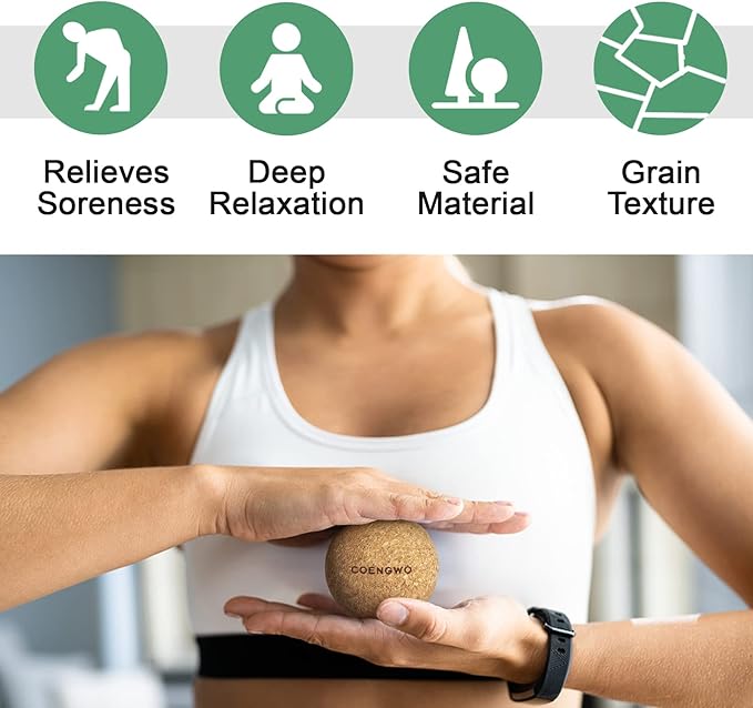 COENGWO Cork Ball Lacrosse Ball, Deep Tissue Muscle Tension Therapy Ball for Trigger Point Therapy, Muscle Soreness, Yoga Therapy, 2.4 Inch