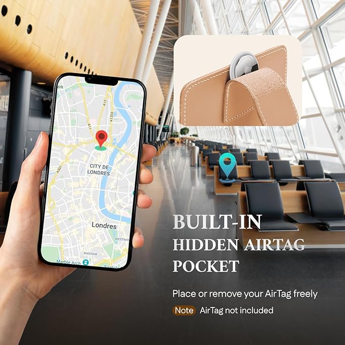 ALLIVE Genuine Leather Passport Holder, Rfid Passport Holder for Travel with AirTag Hidden, Passport Cover Wallet Travel Must Haves Airport Essentials, Passport Cover Travel Gifts (Beige)