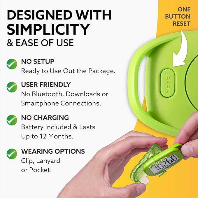 3DFitBud Simple Step Counter Walking 3D Pedometer by 3DActive with Clip, Lanyard Accurate Fitness Tracker for Men, Women & Elderly Daily Exercise - A420S