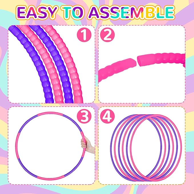 6 Pcs Exercise Hoop Detachable Fitness Rings Adjustable Plastic Toy Fitness Hoop Playground Toys Colored Circles for Teens Games Gymnastics Agility, 28 Inch(Rose Red, Purple)