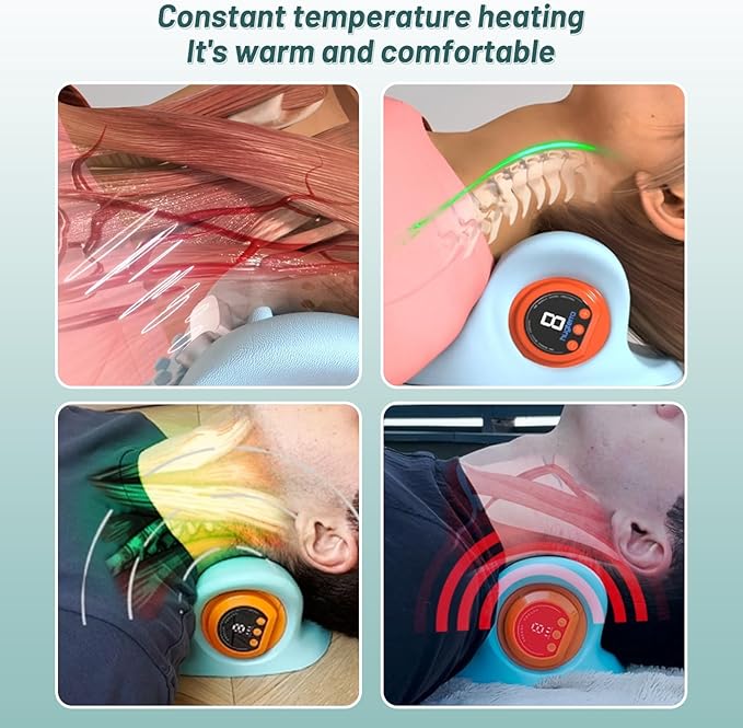 Neck Massager, Masajeador de Cuello, 3 Modes Electric Neck and Shoulder Relaxer Pillow, with Heat 26° Angle Cervical Traction Device for Pain Relief Deep Tissue