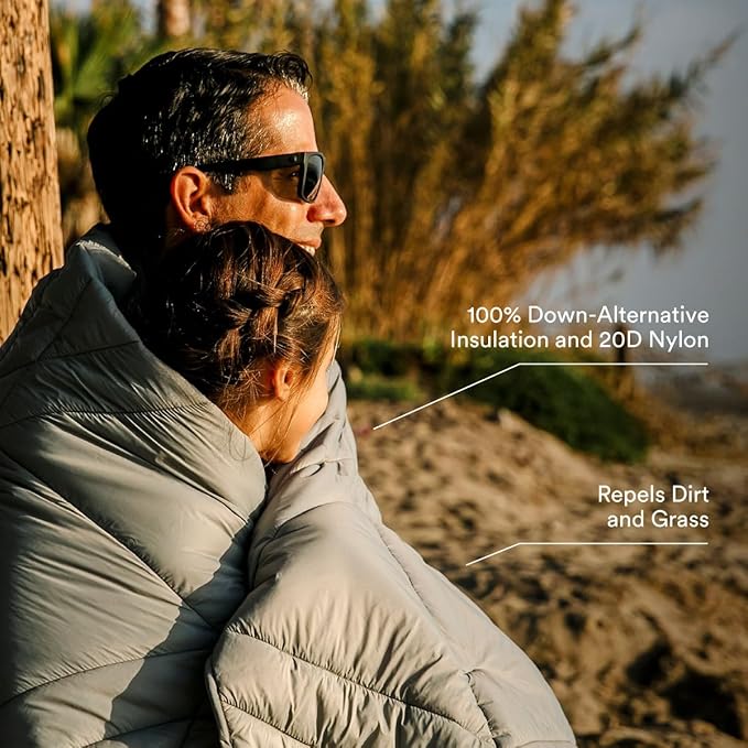 Veer Adventure Blanket - 100% Down Alternative Insulated Outdoor Puffy Blanket for Camping, Beach, Sports/Stadiums, Picnics, or Travel - Built-in Hand Pockets and Zipper Pillow Pocket - Adult Size