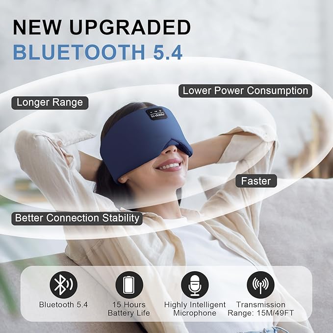 LC-dolida Sleep Mask with Bluetooth Headphones, Ice Silk Sleep Headphones with Bluetooth 5.4, Total Blackout Eye Mask for Sleeping, Soft Sleep Mask for Women Men, All Night Sleep, Travel(Navy)