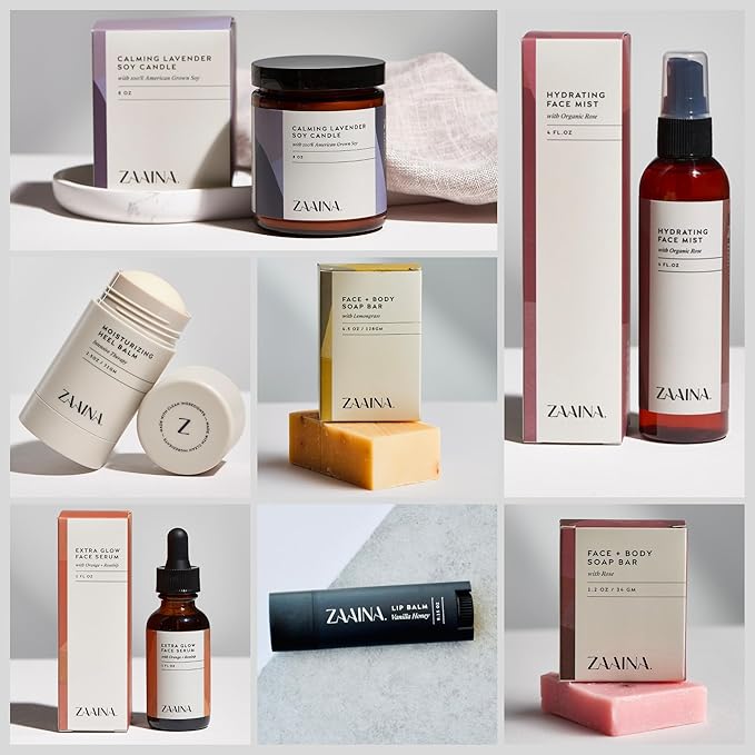 ZAAINA Spa Gift Set for Her - Relaxation Spa Kit for Women, Handmade in USA, Pampering At Home Bath and Body Self Care Spa Package, Luxury Spa Birthday Gifts for Women, Spa Gift Basket for Mom