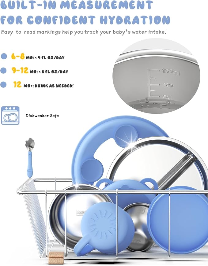 2-IN-1 Open Toddler Cups, Stainless Steel Baby Cup + Silicone Training Cup for Toddlers Kids Babys, No Plastic | No Soap Smell | Shock-Proof Feeding Essentials, 2-Pack Blue/Sage