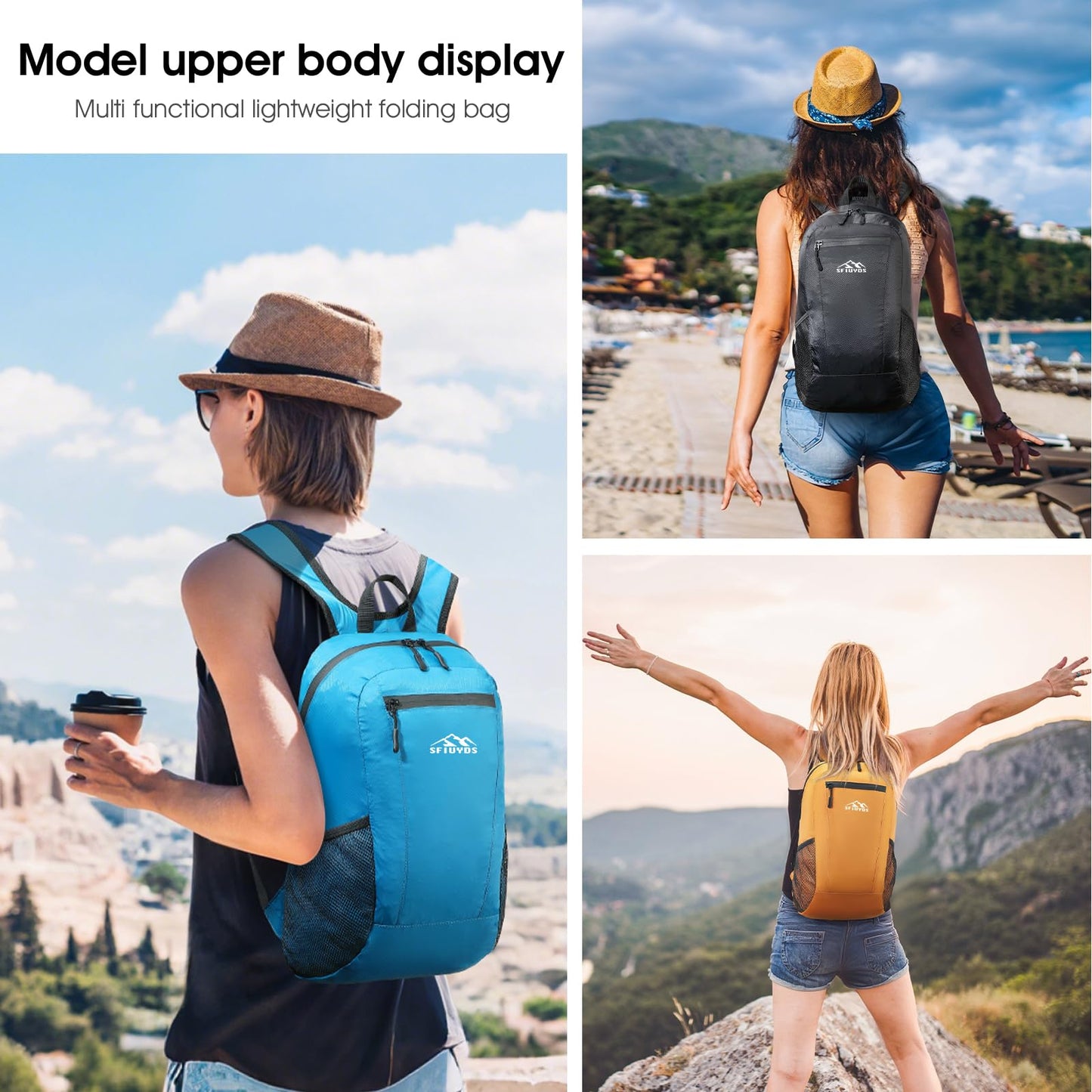 SFIUYDS 15L Lightweight Hiking Backpack Small,Waterproof Hiking Daypack,Foldable Backpack for Travel,Ultralight Daypack