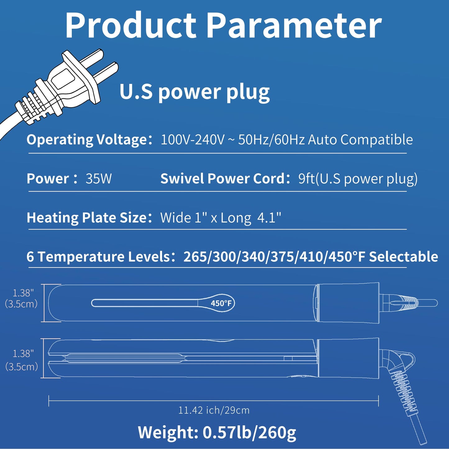 NITION Ceramic Tourmaline Hair Straighteners LCD Flat Iron MCH Fast Heating Up. Healthy Home Straightening Styling Tools with Travel Pouch Bag. 265-450°F Adjustable. 1" Smooth 3D Plate. Dual Voltage