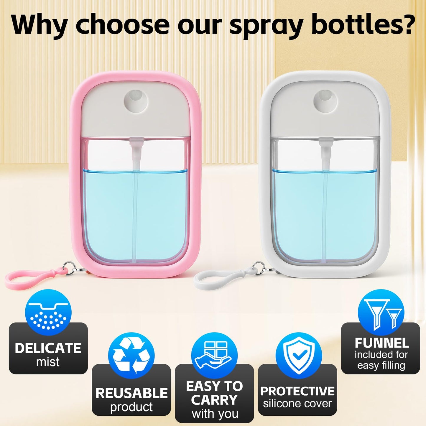 Small Spray Bottles Travel Perfume Bottle Refillable Hand Sanitizer Spray Case Portable Ultra-Thin Design With Silicone Case Keychain Can Fill Makeup Toner Perfume Etc 50ml 2pcs