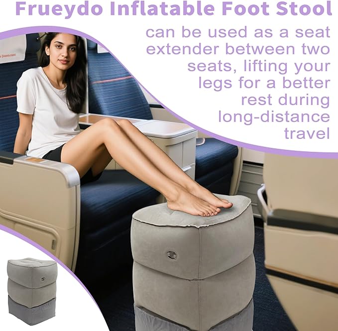 Inflatable Foot Rest for Under Desk at Work, Travel Footrest Pillow for Long Airplane Flights-Adjustable Blow Up Leg Rest Outdoor Foot Stools Ottoman, Seat Extender