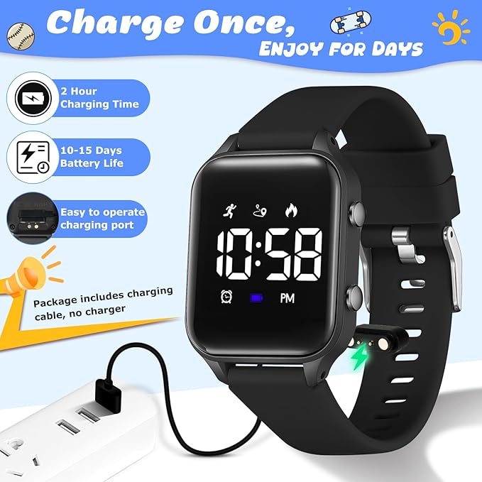 Kids Digital Watches for Boys Girls, Sports Watch with Fitness Tracker, Pedometer, Alarm Clocks, Stopwatch, No App Needed Waterproof Kids Watch, Gift for Teens Student Girls Boys Ages 5-14