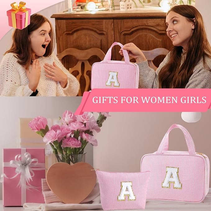 YOOLIFE Hanging Toiletry Bag Makeup Bag for Women Girls, Initial Toiletry Bag Cosmetic Bag, Personalized Birthday Gifts for Women Teen Girls, Letter A, Blue