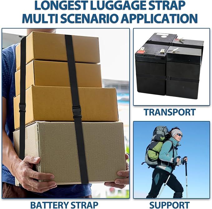 Add a Bag Luggage Strap - Heavy Duty Adjustable Suitcase Belt - Travel Accessory for 3 pcs Luggage Connecting - 3 Pack (Black)