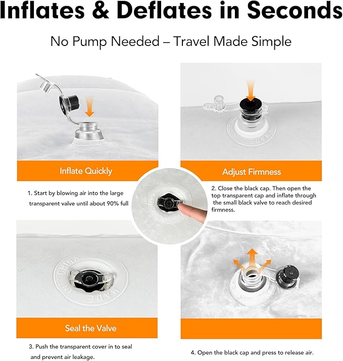 Inflatable Foot Rest Pillow for Travel, Adjustable 3 Layers Height Cushion Kids/Adults Airplane Travel Pillow, Suitable for Office, Home, Trains, Cars - White