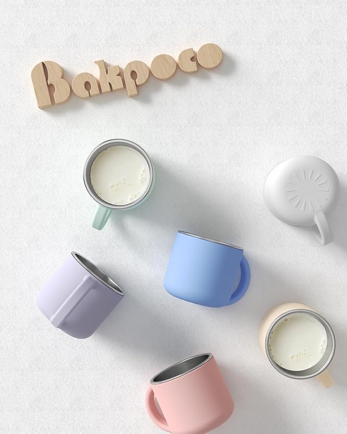 2-IN-1 Open Toddler Cups, Stainless Steel Baby Cup + Silicone Training Cup for Toddlers Kids Babys, No Plastic | No Soap Smell | Shock-Proof Feeding Essentials, 2-Pack Blue/Gray