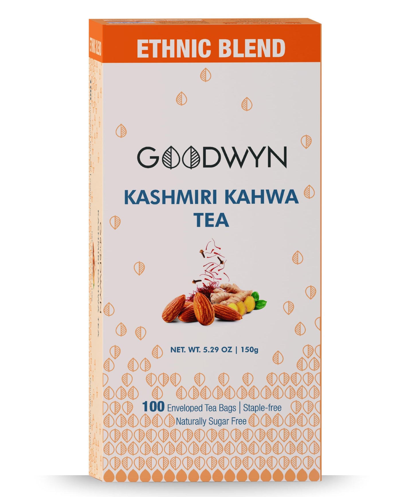 Goodwyn Kashmiri Kahwa Green Tea – 100 Individually Wrapped Tea Bags | Desi Kahwa, Kashmiri Chai, Saffron ,Cardamom Tea & Ginger Tea Blend with Natural Indian Spices | Low Caffeine, Sugar Free Herbal Qahwa | Plastic Free & Travel Friendly | Authentic Indi