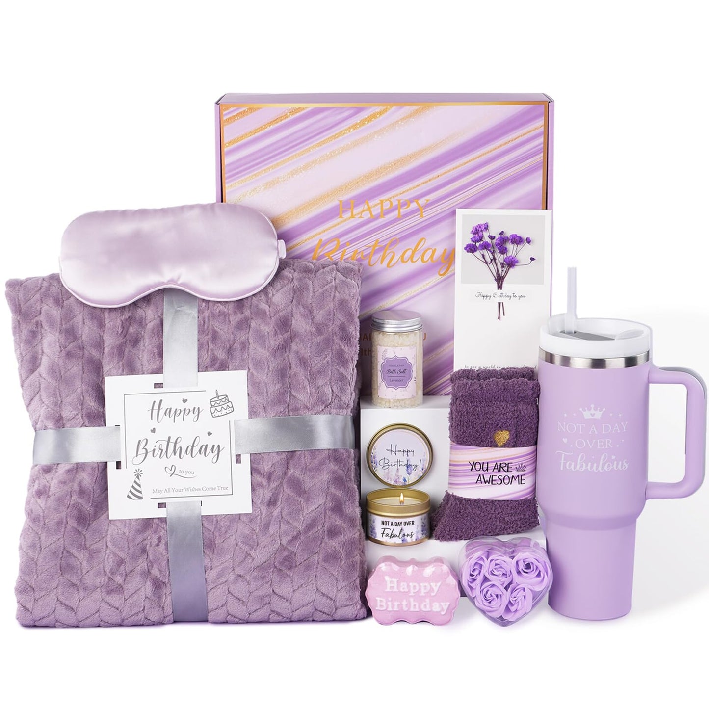 Birthday Gifts for Women Friendship Unique, Happy Birthday Gifts Basket for Women Mom Sister Best Friend Her Wife Girlfriend Daughter Aunt Coworker Boss, Bath Sets Spa Gift Baskets