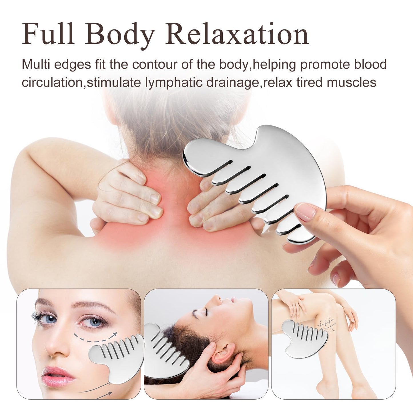 Gua Sha Facial Tool and Face Roller Set, Stainless Steel Lymphatic Drainage Massager for Face, Head, Eyes, Chin and Jaw, Lifting, Massage Scraping with Travel Pouch