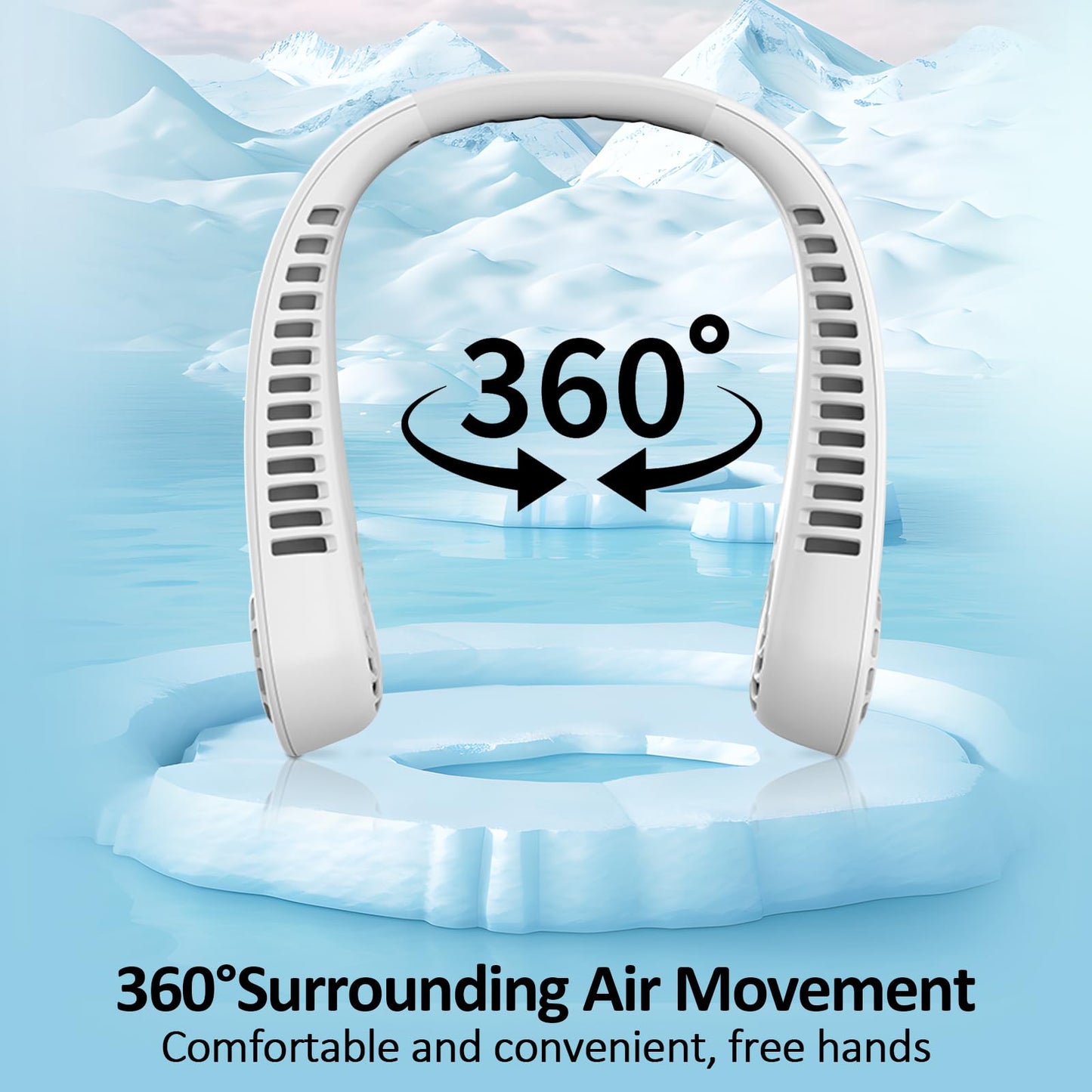 BIRDDIE Portable Bladeless Hanging Neck Fans with Screen Display and 5 Speeds Levels, USB Rechargeable, 360° Cooling Wearable Personal Fan for Work Travel Sport Outdoor (White)