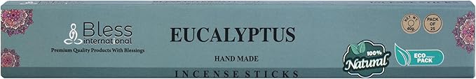 Bless-Eucalyptus 100%-Natural-Handmade-Hand-Dipped-Incense Organic-Chemicals-Charcoal-Free Purification-Relaxation-Positivity-Yoga-Meditation Best-Woods-Scent (25 Sticks (1.4 OZ))