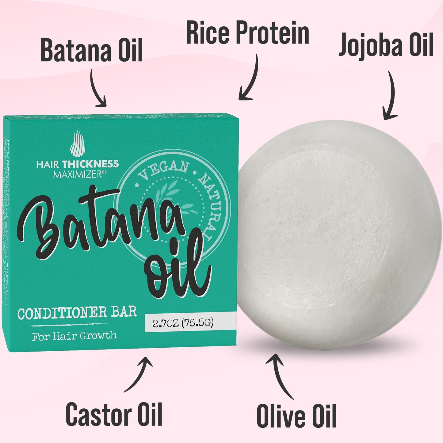 Batana Oil for Hair Growth Conditioner Bar. Eco Friendly, Vegan, Color Safe, pH Balanced. Solid Conditioner Bar Equal To 3 Liquid Bottles. Zero Plastic, USA Made, Strengthening & Dry Hair Relief