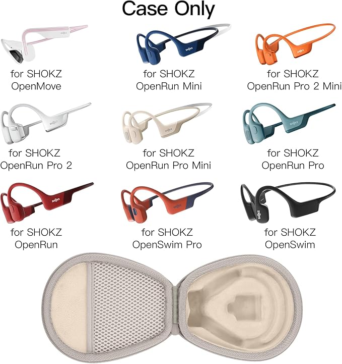 co2CREA Hard Case for SHOKZ New OpenRun Pro 2/1/Mini, OpenRun Standard/Mini, OpenMove, OpenSwim Pro, OpenSwim, Compatible with All SHOKZ Open-Ear Bone Conduction Sport Headphones, Beige Case