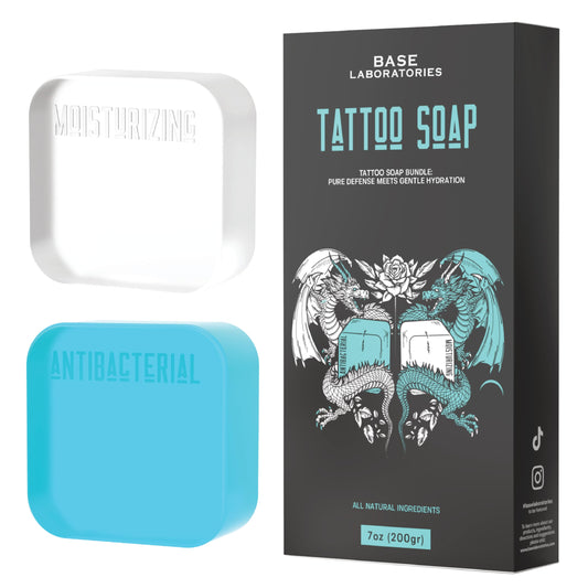 Base Laboratories Tattoo Soap Bars - Antibacterial & Moisturizing Tattoo Care Kit, Gentle & Unscented - Tattoo Soap Antibacterial Bars - Heal, Clean & Moisturize - All Skin Types, 3.5 oz Bars x 2