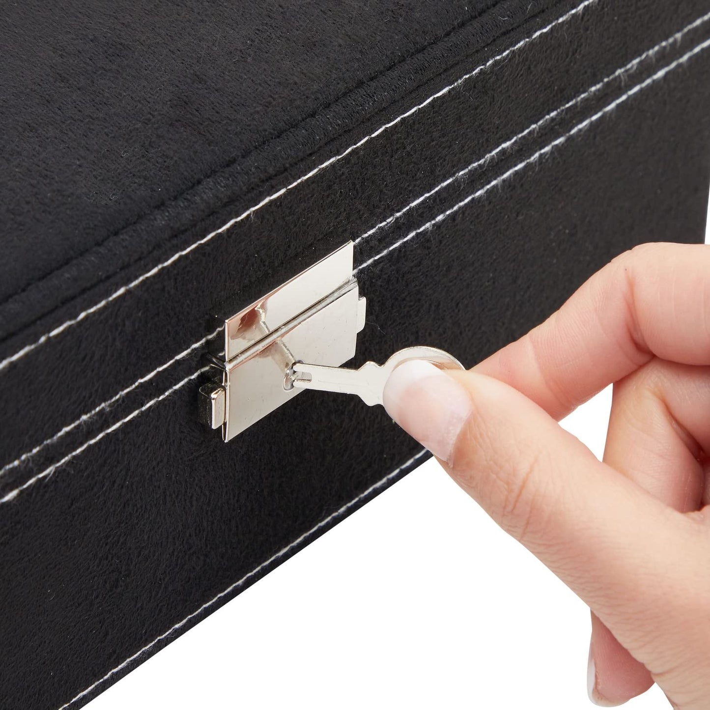 Juvale Jewelry Box for Men - 10.5 x 10.5 x 3.5 in, Black Velvet - Locking 2-Layer Travel Jewelry Organizer & Earring Holder, Necklace Organizer & Decorative Tray