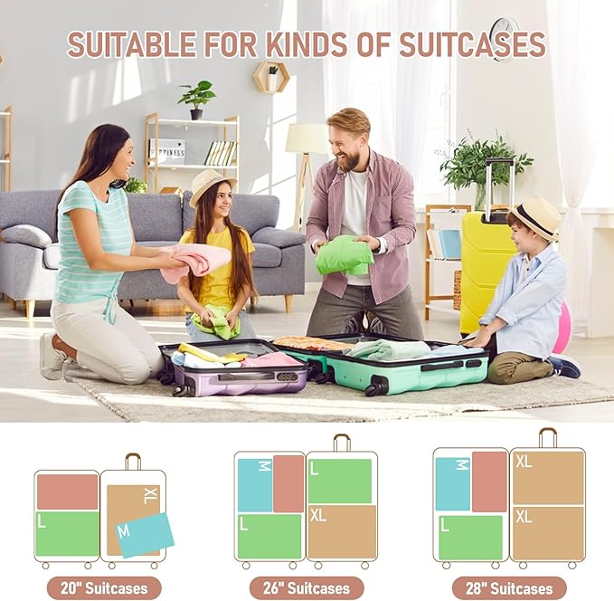 4-Piece Packing Cube Set - Lightweight Luggage Organizers for Travel, Vacation and Suitcases - Durable Accessories with Compression