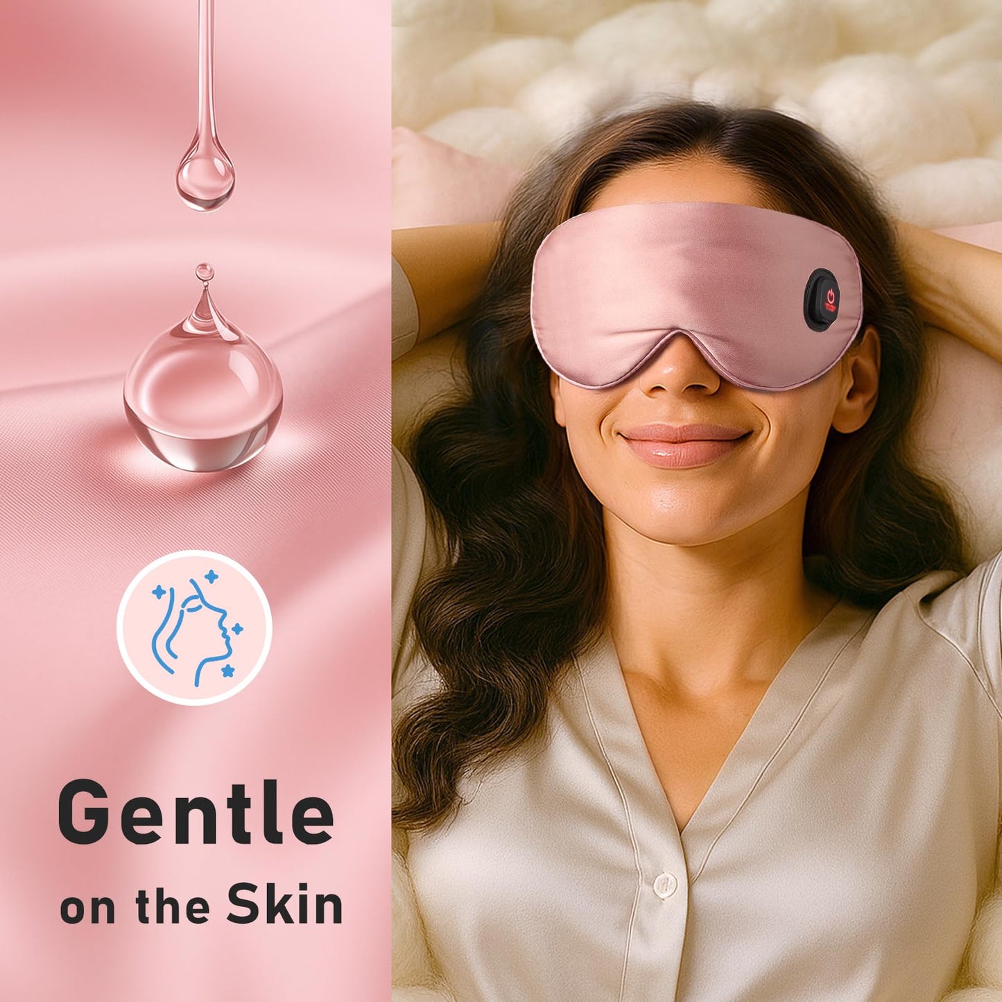 LitBear Heated Eye Mask, Silk Cordless Warm Eye Compress for Dry Eyes, Light Blocking Heat Eye Mask for Women Men, Soft Eye Heating Pad for Dry Eyes, Travel, Rechargeable, Washable Cover (Pink)