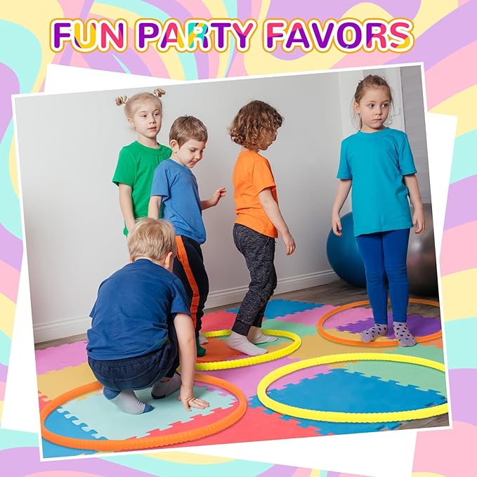 6 Pcs Exercise Hoop Detachable Fitness Rings Adjustable Plastic Toy Fitness Hoop Playground Toys Colored Circles for Teens Games Gymnastics Agility, 28 Inch (Orange,Yellow)