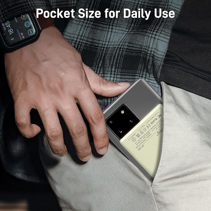 Auskang Thin Portable Charger with Built in USB-C Cable-5000mAh Slim Power Bank Compatible with Samsung, Google Pixel/Android Phones/ iPhone16 15 Series etc-Thin Battery Pack for Outdoor Travel