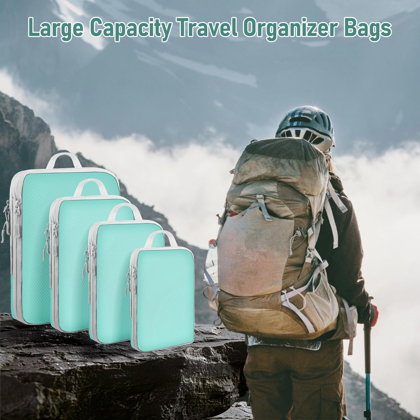 Compression Packing Cubes for Travel 4 Set Luggage Packing Organizer Bag Compressible Expandable Organizer Cubes For Carry On Luggage Suitcase Travel Essentials Accessories for Women Men