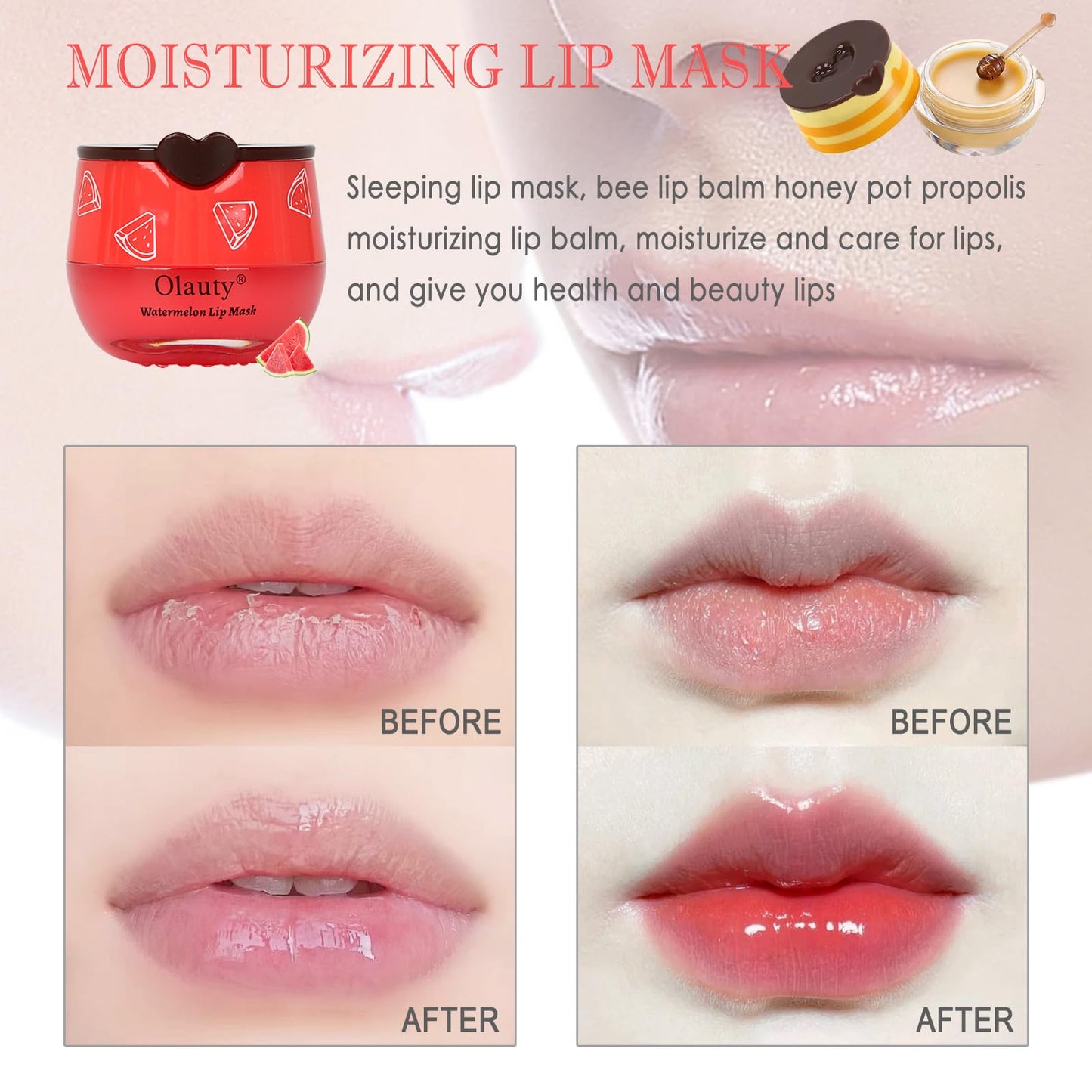 6 PCS Bee Lip Balm Lip Mask Honey Pot, Propolis Lip Mask Overnight Moisturizing Lip Balm with Stick, Sleeping Lip Mask Hydrating Prevention Dry & Cracked, Reduce Lip Lines