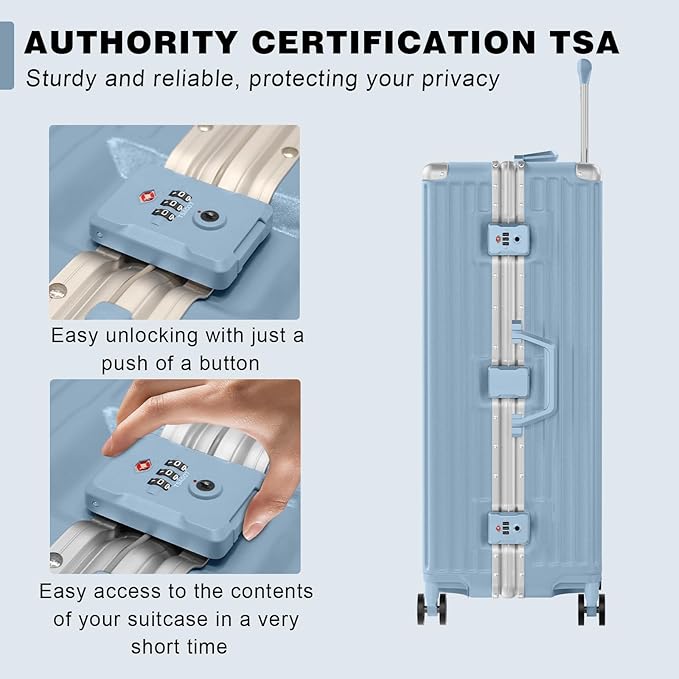 AnyZip Luggage Sets 2 Piece Aluminum Frame Carry On and Checked Suitcase PC ABS Hard Shell TSA Lock No Zipper(Hazeblue, 20/28)