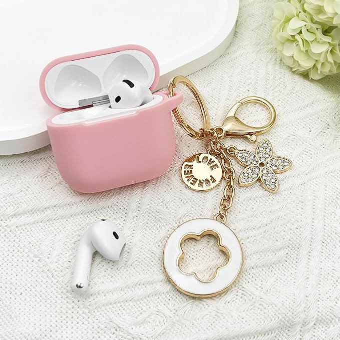 Airpods 4 Cases Silicone Protective Case for Airpod 4 with Bling Keychain for Apple AirPods 4th Generation Wireless Earbuds with Cleaner Kit (Pink)