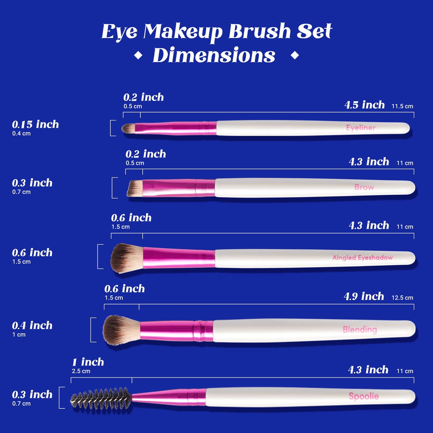 Ruby Kisses Makeup Brushes Travel Size Eye Makeup Brush Set with Case, Blending, Angled Eyeshadow, Eyebrow, Eyeliner Brush and Spoolie, Travel Friendly 5 PCS Set