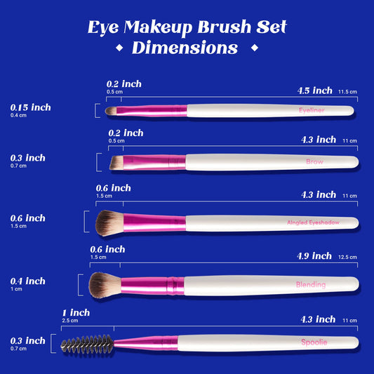 Ruby Kisses Makeup Brushes Travel Size Eye Makeup Brush Set with Case, Blending, Angled Eyeshadow, Eyebrow, Eyeliner Brush and Spoolie, Travel Friendly 5 PCS Set