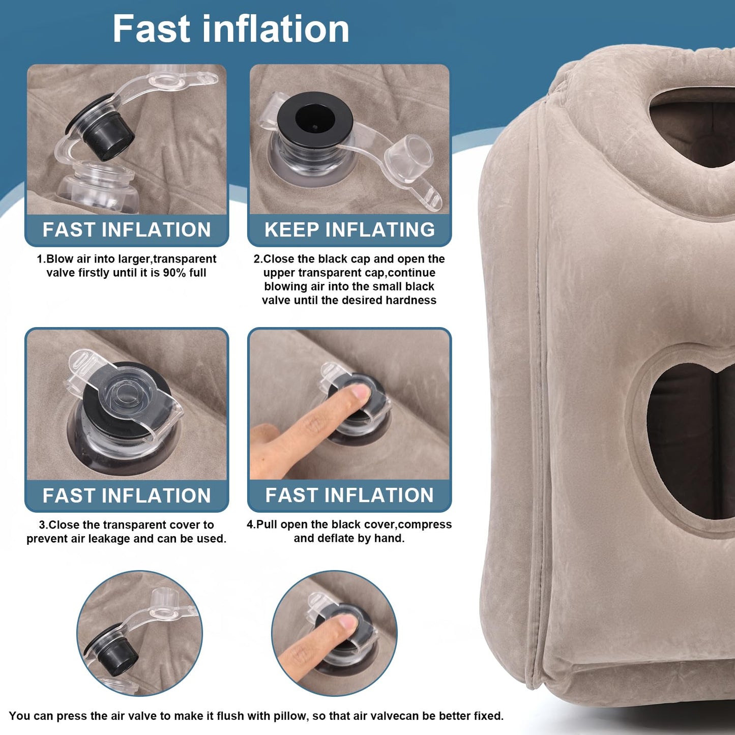 Kimiandy Upgraded Inflatable Travel Air Pillow for Sleeping to Avoid Neck and Shoulder Pain,21" H*12.6" W (Dark Grey, 21 x 12.6 x 12.6 inches)