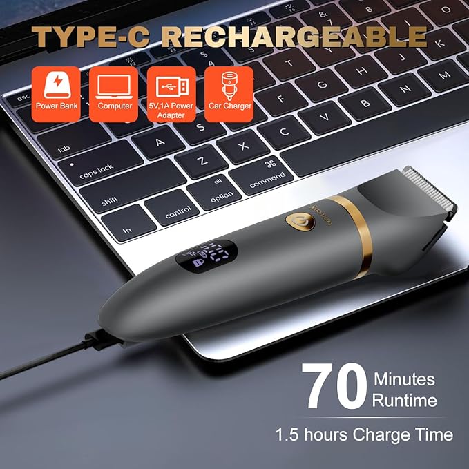 Body Trimmer for Men Ball Pubic Hair Trimmer Body Foil Shaver Razor Nose Ear Waterproof Wet Dry Groomer LED Display