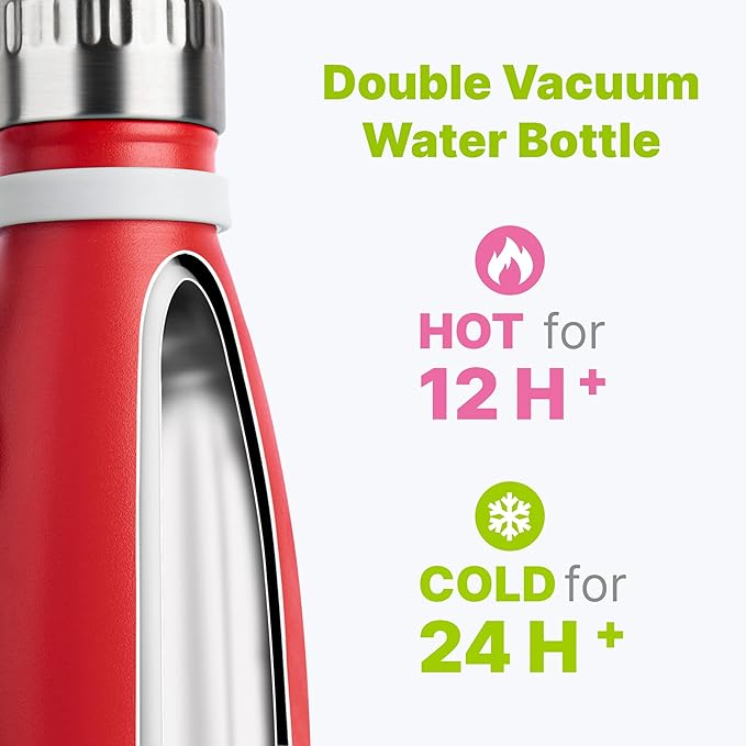 17 oz Insulated Water Bottle-Stainless Steel Vacuum Sports Water Bottle for Back to School- Cola Shape Travel Leak Proof Flask (Fire Red)