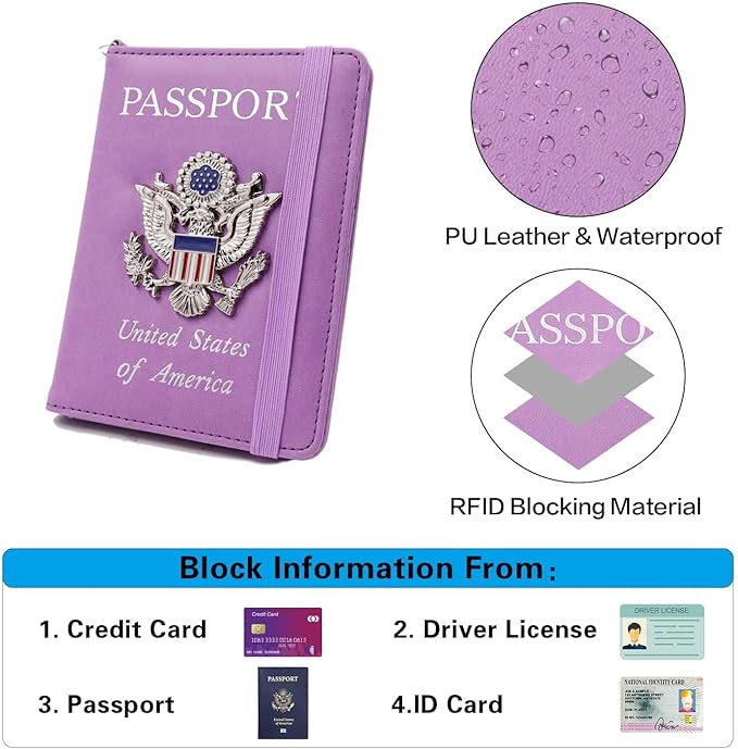Cnycmy Passport Holder with Airtag,Passport-Wallet-Holder for Women, RFID Passport Holder with Slot Waterproof, PU Leather Travel Passport Case (purple1)