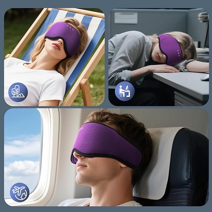 Sleep Mask with Bluetooth 5.4 Headphones, Removable 3D Eye Cups, Timing Sleeping Headphones for Side Sleepers, Wireless Music Eye Mask Speakers for Men, Women, Tech Gifts, Purple