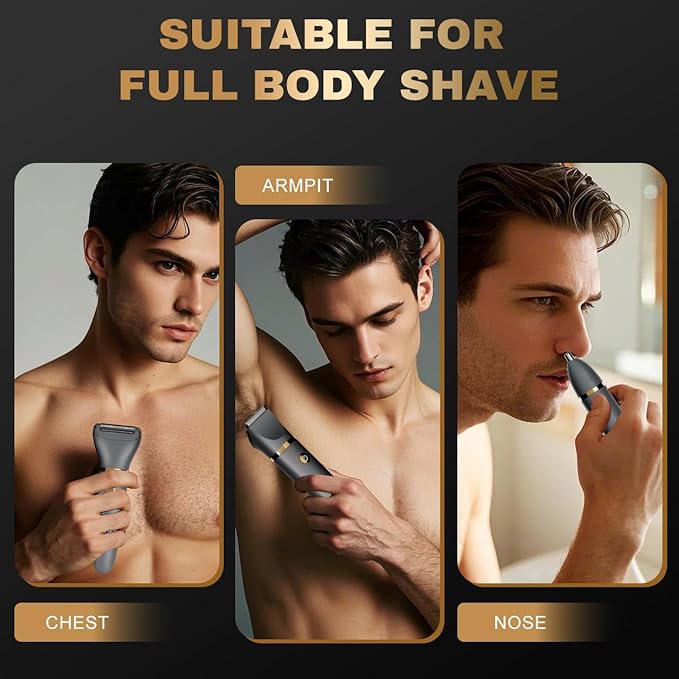 Ball Shaver for Men, 3-in-1 Multifunction Body Hair Trimmer & Pubic Shaver with Titanium Blades (No Nicks!), IPX7 Waterproof Electric Razor, LED Display, Wet/Dry
