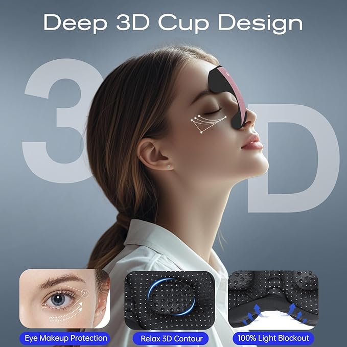 Sleep Mask with Bluetooth 5.4 Headphones, Removable 3D Eye Cups, Timing Sleeping Headphones for Side Sleepers, Wireless Music Eye Mask Speakers for Men, Women, Tech Gifts, Pink