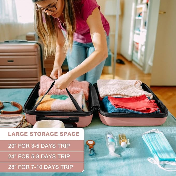 Kono Suitcase Luggage Set Expandable(only 28") Carry On Hardside Luggage with TSA Lock Spinner Wheels (Nude/Rose Pink, 6 piece set)