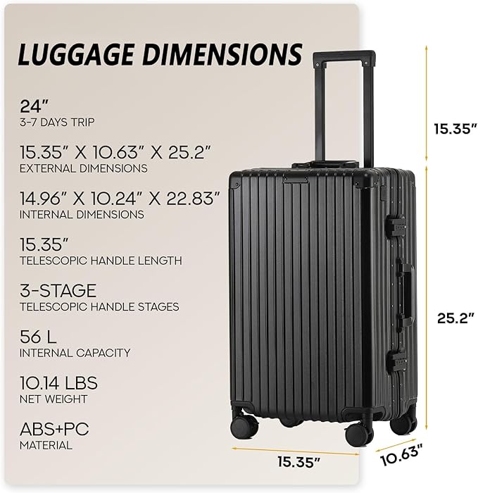 24 Inch Zipperless Checked Travel Luggage with Spinner Wheels,ABS+PC Hard Shell Suitcase with TSA Approved USB Port,Cup & Phone Holder for Women Men,Black