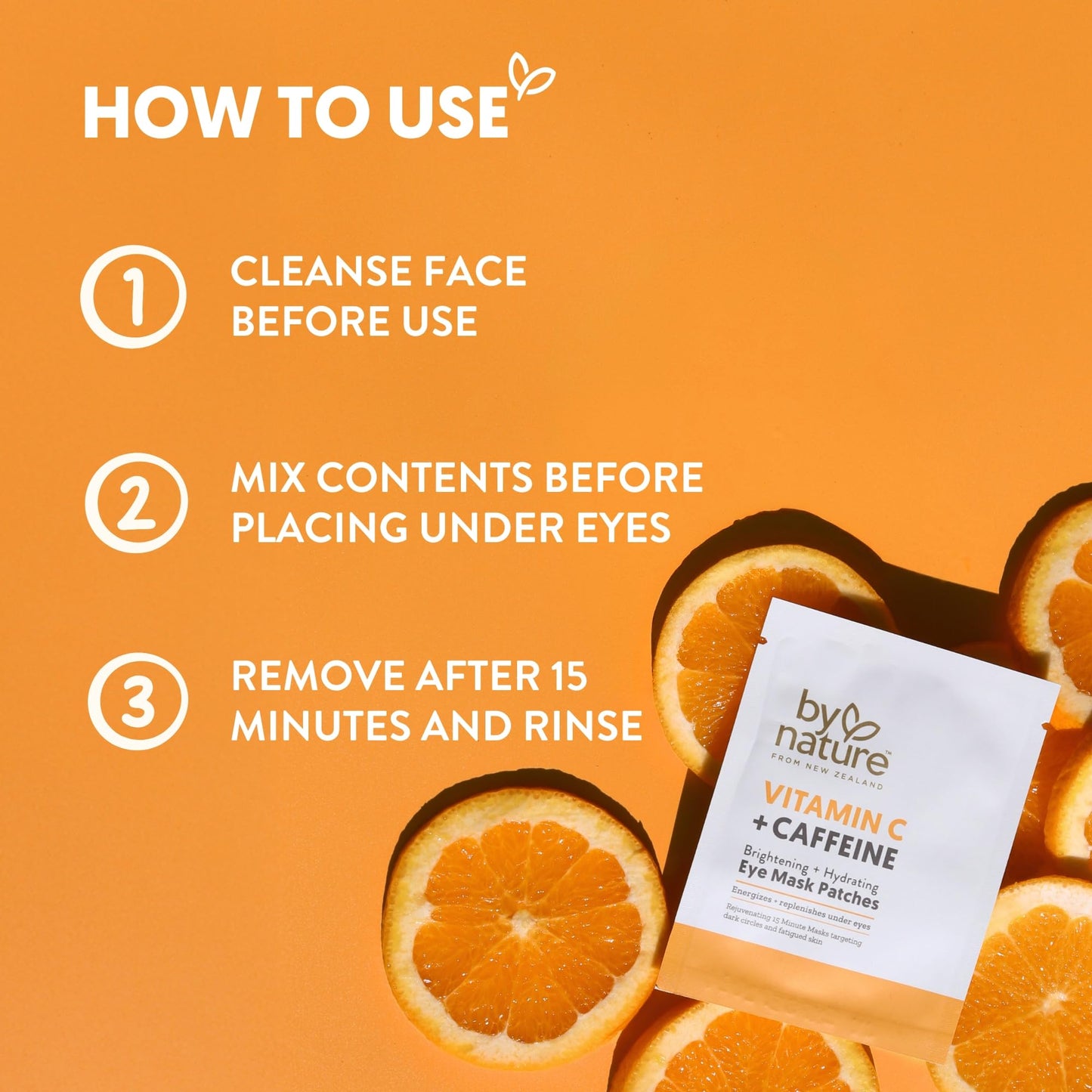 By Nature Vitamin C + Caffeine Brightening + Hydrating Under Eye Mask Patches - Energizing + Replenishing Eye Patches for Dark Circles - Skincare from New Zealand - Under Eye Patches - 5 Pairs