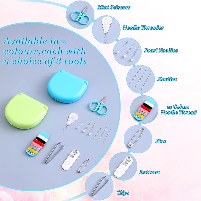20 Pack Mini Travel Sewing Kit, Portable Sewing Tool Kits, Beginner Emergency Sewing Repair Kit with Threads Scissors Hand Sewing Needles, Plastic Sewing Kit, DIY Sewing Supplies (Blue, Green)