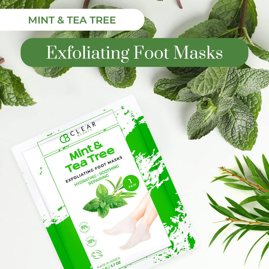 Clear Beauty Mint & Tea Tree Foot Masks Moisturizing Socks - Exfoliating, Hydrating & Revives Cracked Feet - Dermatologist Tested, Clean Beauty & Cruelty-Free Skincare - 3 Pairs
