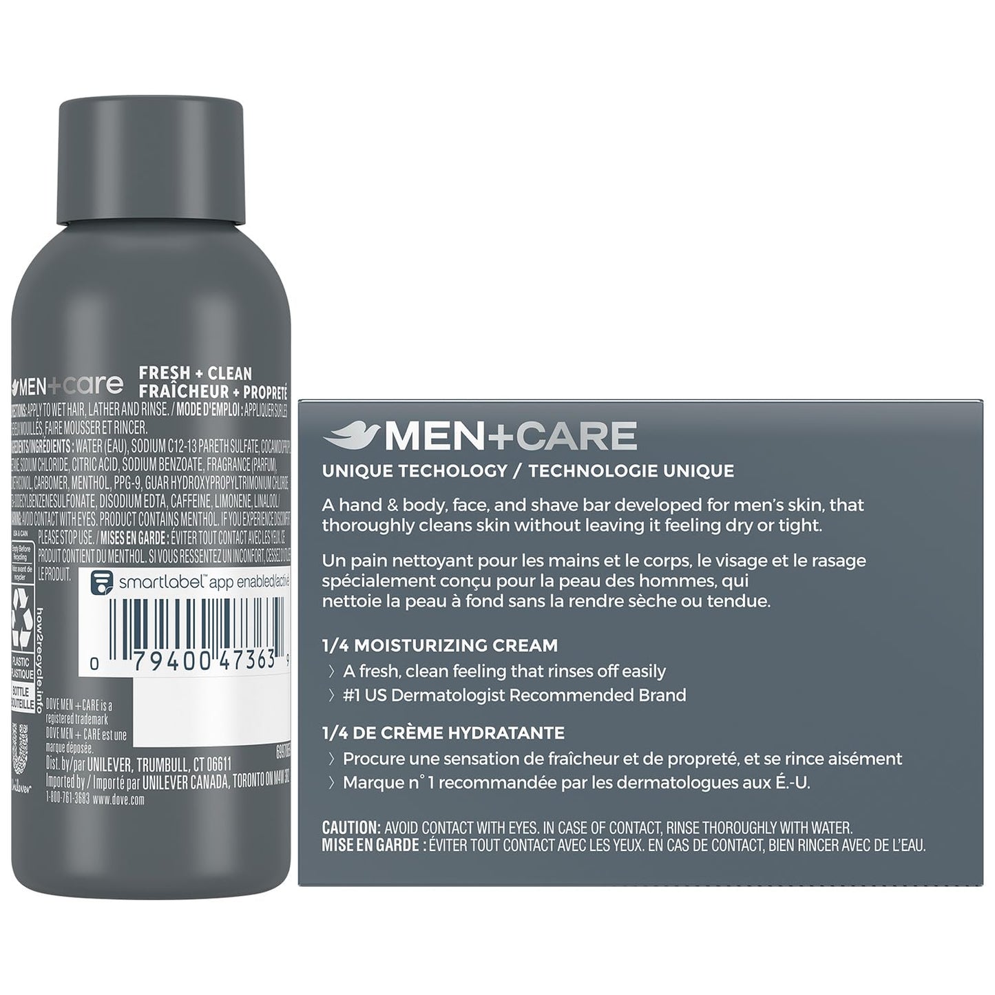 Dove Men+Care Bar Soap and Travel Shampoo Set – Extra Fresh 3-in-1 Cleansing Bar & Fresh + Clean 2-in-1 Shampoo and Conditioner (2 Piece Set)